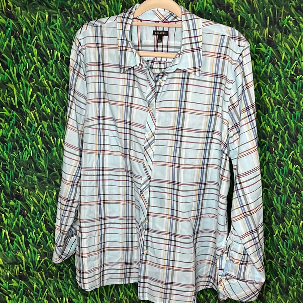 Talbots button down top blouse office business casual XL 100 cotton